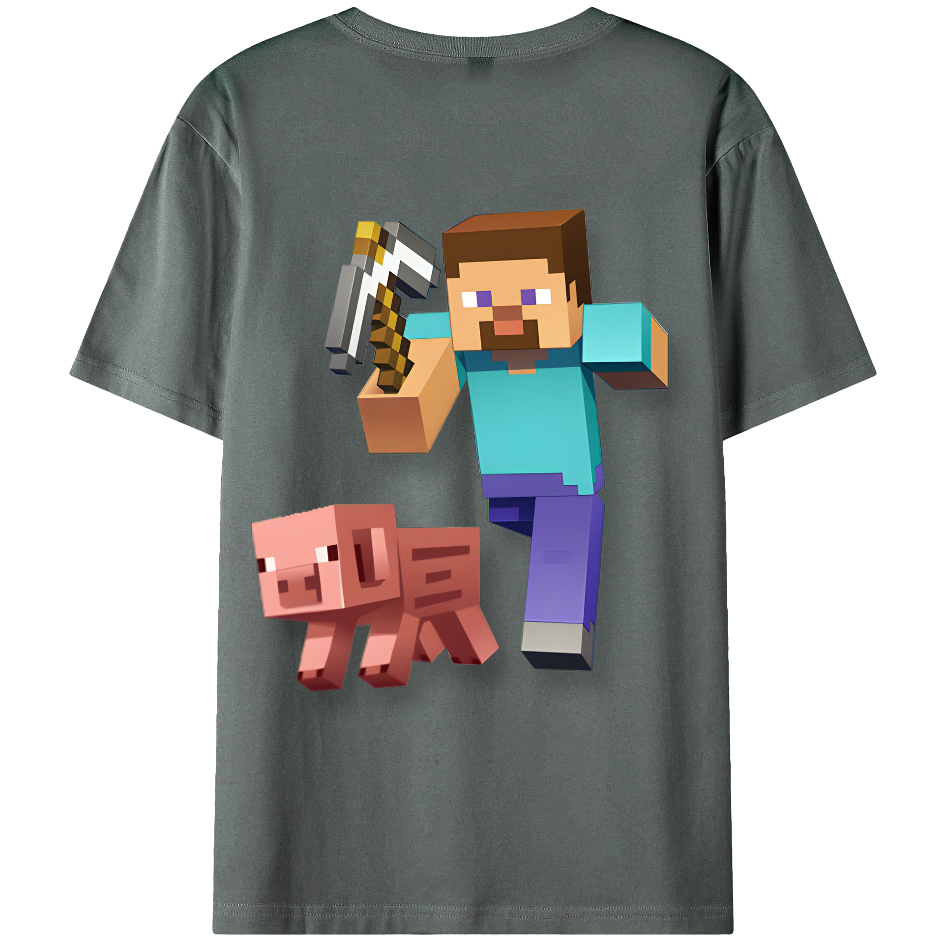 （画像用） マインクラフト ブロックの世界 Minecraft MC Block world 綿100％半袖Tシャツ（背面プリント）